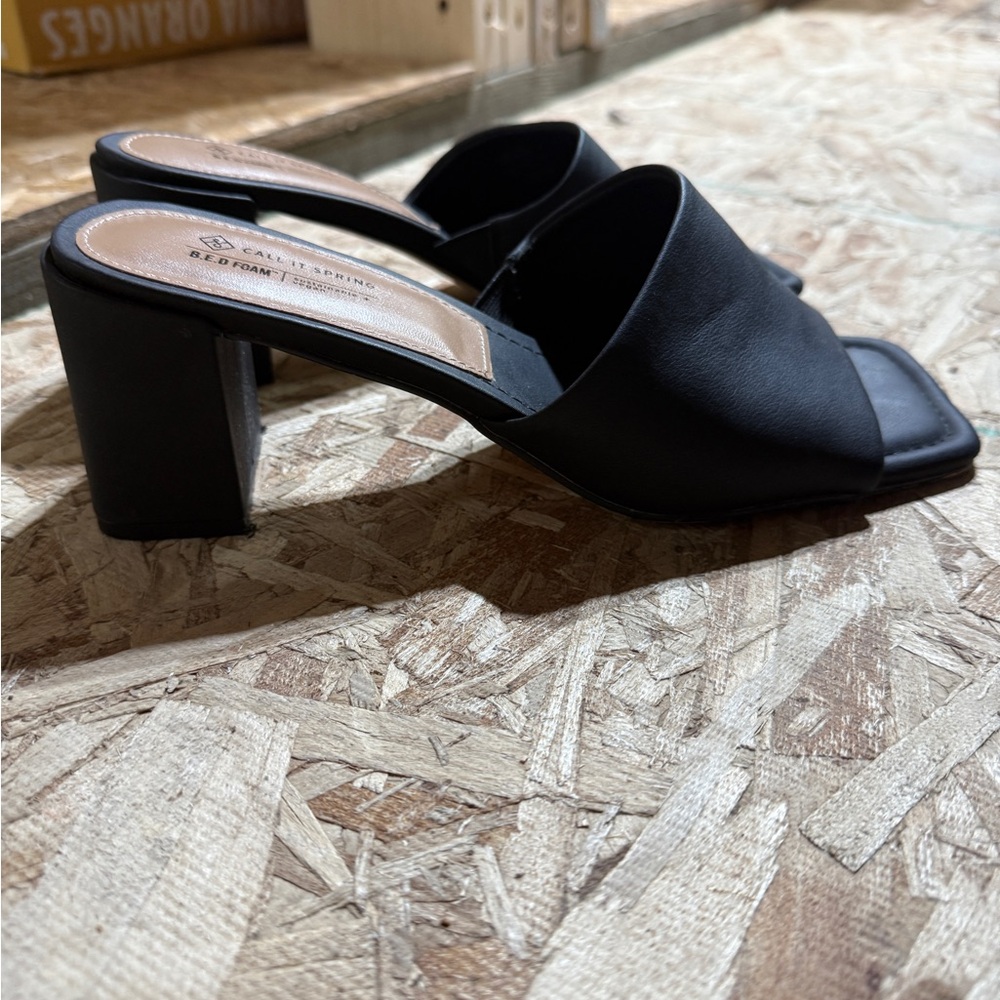 Call It Spring Black Block Heel Mules